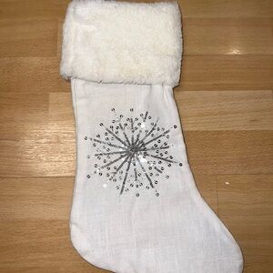 Hobby Lobby Cream Stocking with Silver Snowflake